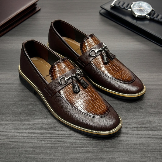 Hand Stiched Brown Croc Pattern Premium Loafer