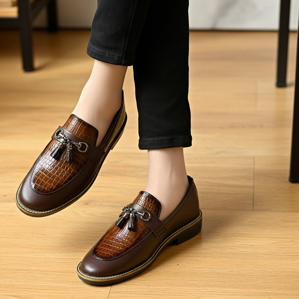 Hand Stiched Brown Croc Pattern Premium Loafer