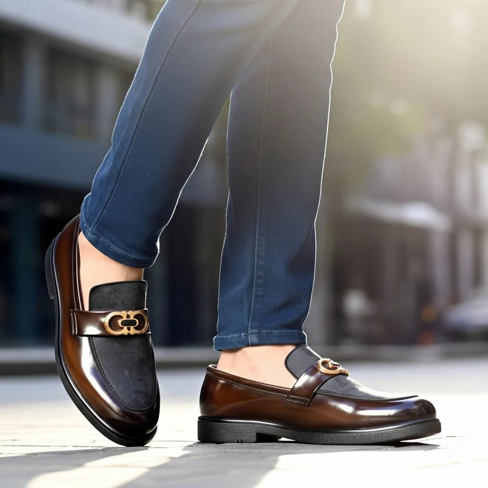 Shaded Brown With Suade Pattern leather Loafer | With Premium Gel soul For Comfort